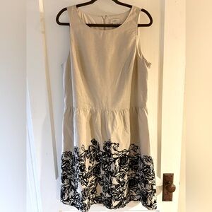 Loft Beige Dress with Black Floral Pattern Size 16